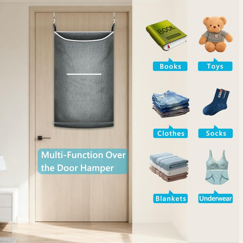 KINGSUSLAY XL Large Hanging Laundry Hamper, Over the Door Laundry Bag with Zipper and Wide Open Top,Hanging Hamper for Storage Laundry, Clothes, Toys,36x 22 Inch, Heather Grey 2Pack. - Image 5